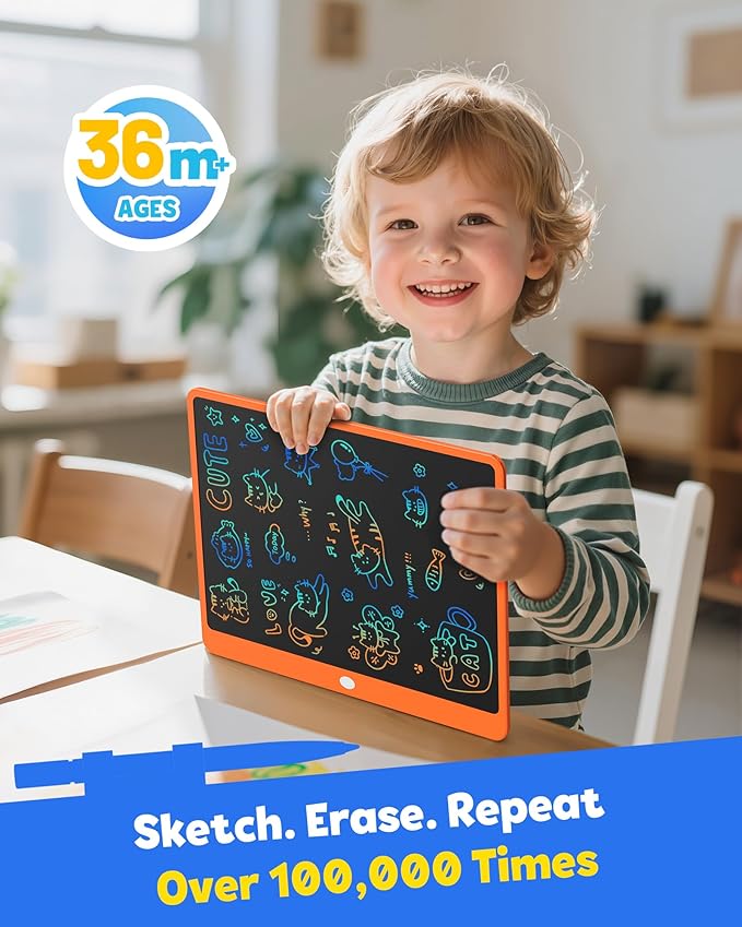 TEKFUN LCD Writing Tablet for Adults, Large Doodle Board, 16 Inch Colorful Drawing Tablet Writing Pad, Toddler Toys for 3 4 5 6 7 8 9 Year Old Girls Boys Teen, Birthday Gifts for Kids (Orange)