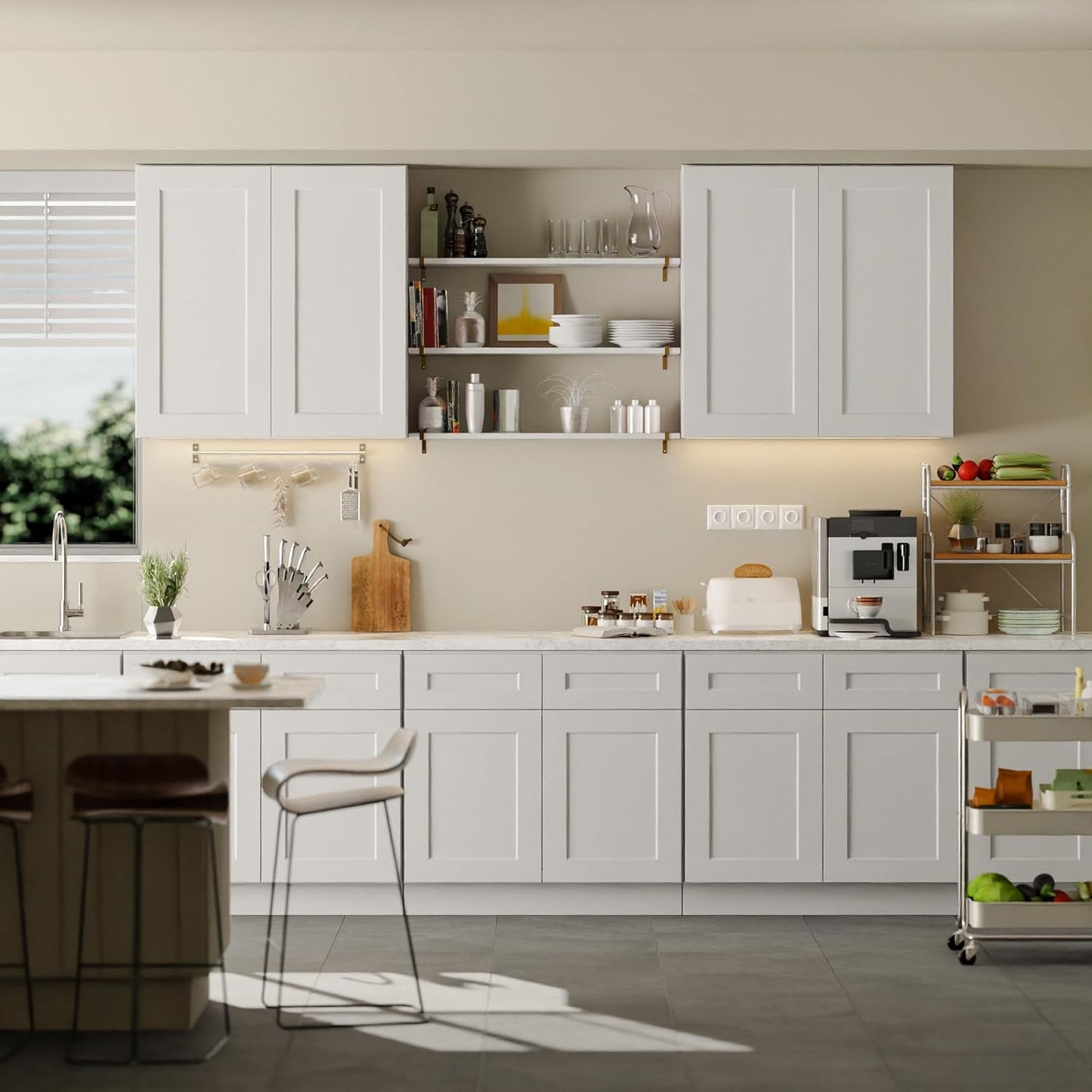 36 Inch Laundry Room Cabinets Wall Mounted, Solid Wood Over The Toilet Storage Cabinet, Bathroom Organizer Cabinets with 2 Shaker Door & Shelves, Easy to Assemble for Kitchen, Garage - White