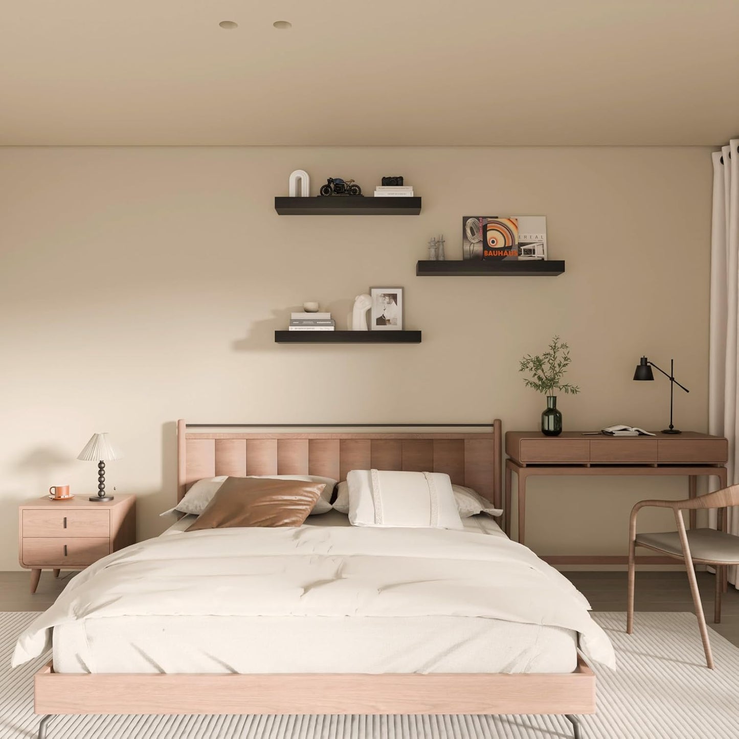 Floating Shelves for Wall, 16 Inch Long Premium Solid Wood Wall Shelves, Set of 3, Black Modern Wall Mounted Shelves for Living Room,Bedroom,and Kitchen (Black, 3T16IN)