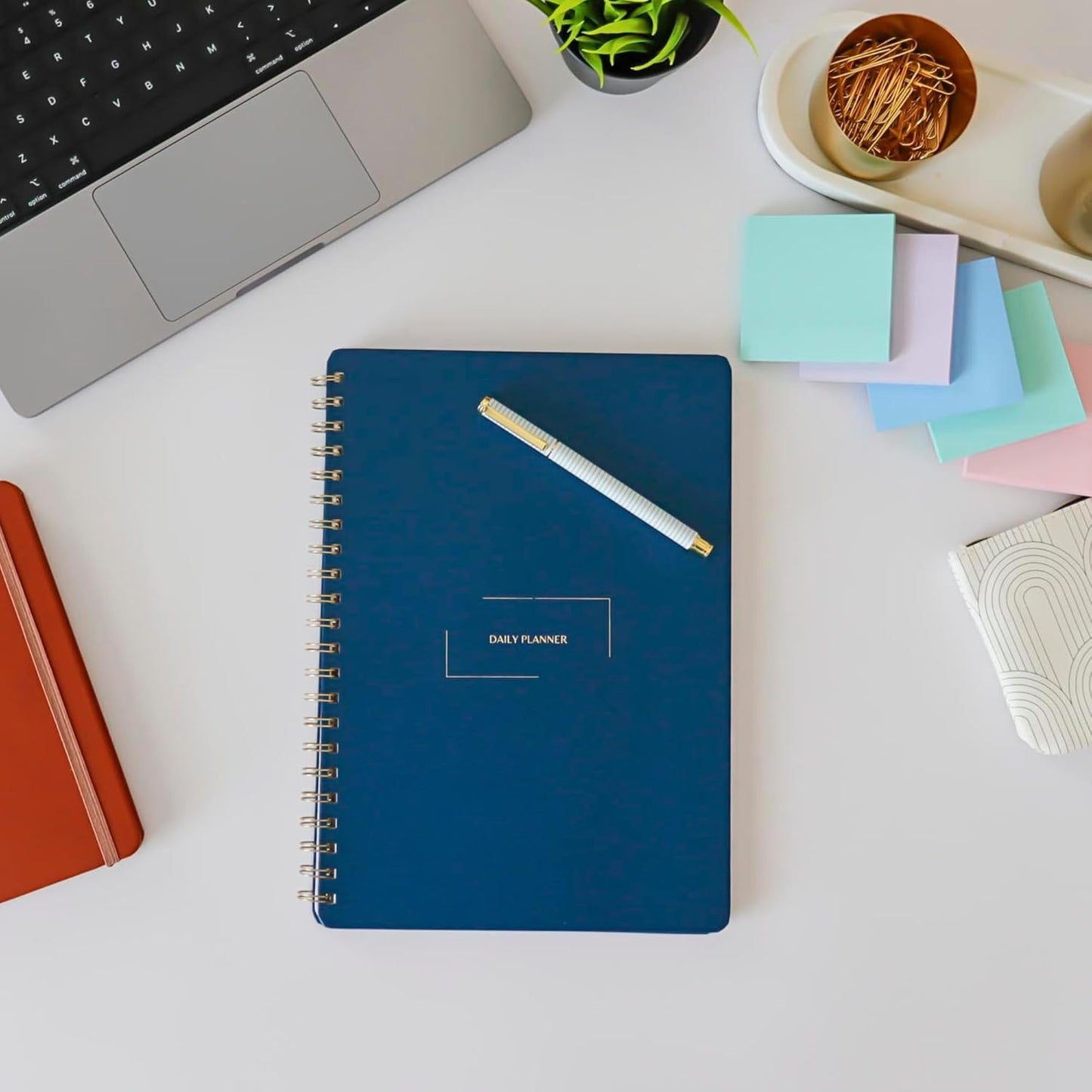 | Durable & Sleek | Undated Daily and Weekly Planner | 8.25" x 11.75" | To Do List Notebook for Work | Simple Design | Multiple Layouts | Planner and Notebook in One (Rust, Daily Planner - Portrait)