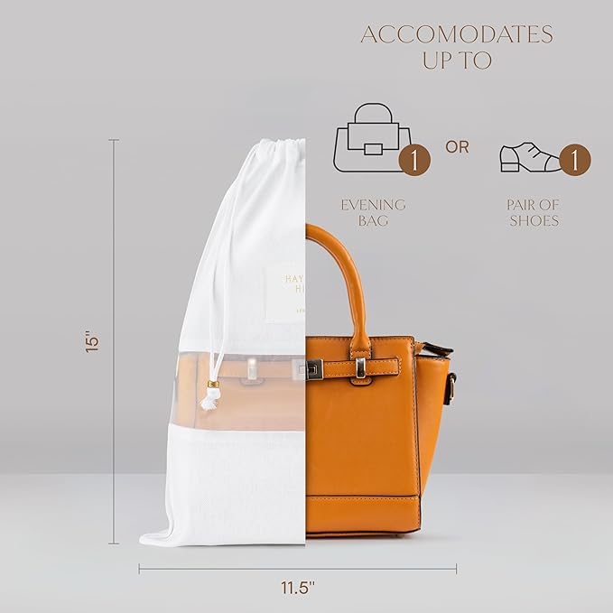 Hayden Hill Luxury Organic Cotton Dust Bags For Handbags - 3 Pack Small - 15" Purse Dust Bags, Shoes and Handbag Covers For Storage - Carbon Neutral Protector Dustbags