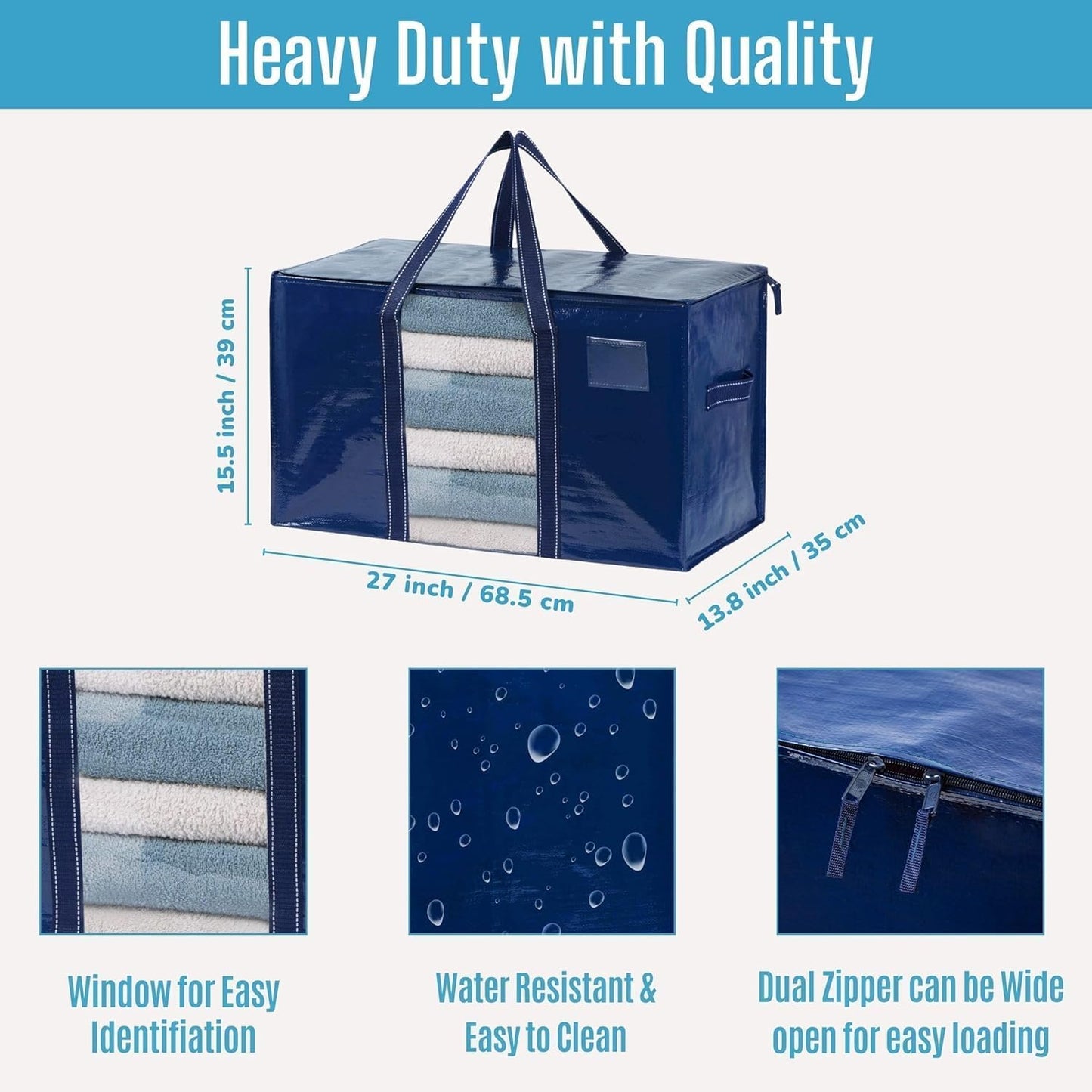 VENO 10 Pack Moving Bags, Moving Supplies, Moving Boxes, College Packing Storage Boxes with Lids Alternative, Dorm Space Saving Foldable Heavy-Duty Large Tote with Window, Zipper (Blue, 10 Pack)