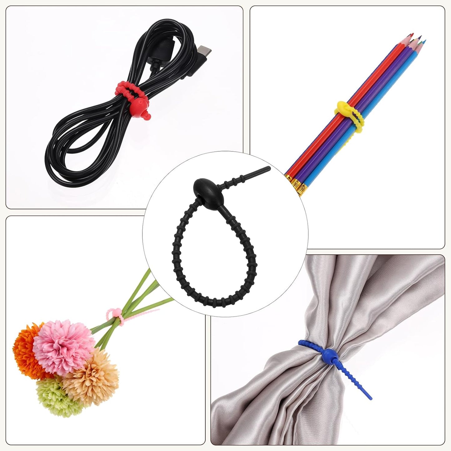 PATIKIL 6 Inch Silicone Cable Ties, 20pcs Rubber Reusable Twist Zip Ties Organizer for Home Office Kitchen Food bags Wires Adjustable Bag Clip, Black