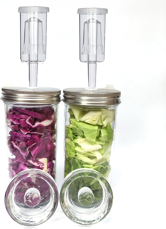 2 set Complete Fermentation Kit，2 Fermenting Mason Jars ，2 Fermentation Weights & 2 Fermenting Lids for Sauerkraut, Vegetables, and Other Fermented Food(0.73 Liter)