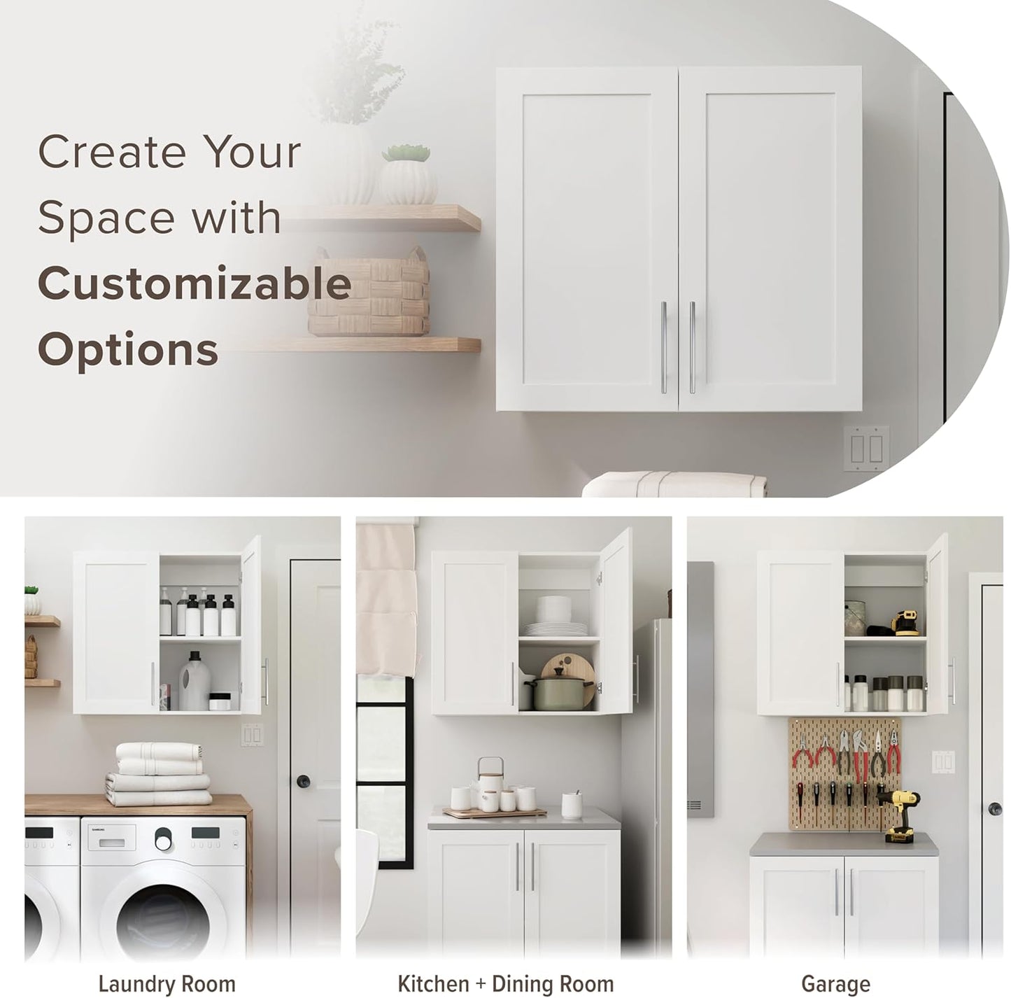 Prepac Elite 32'' Bathroom Wall Cabinet with Panel Doors, Wood Kitchen Pantry Cabinet, Wall Hanging Laundry Room Cupboard with 1 Adjustable Shelf for Kitchen, Laundry Room and Bathroom, White