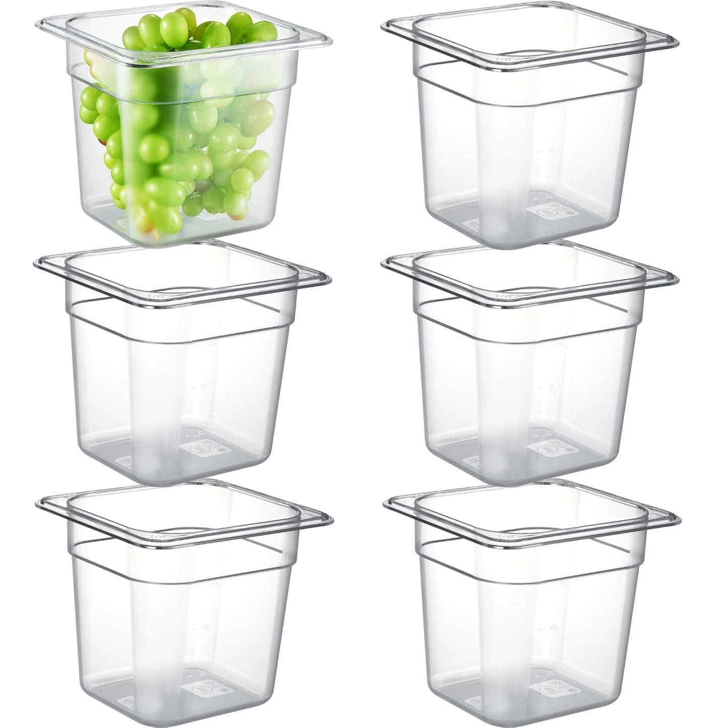 CURTA 6-Pack 1/6 Size 6" Deep NSF Polycarbonate Food Pans | Dishwasher & Freezer Safe Clear Container for Prep Tables, Buffet, Salad Bar, Commercial & Home Kitchen