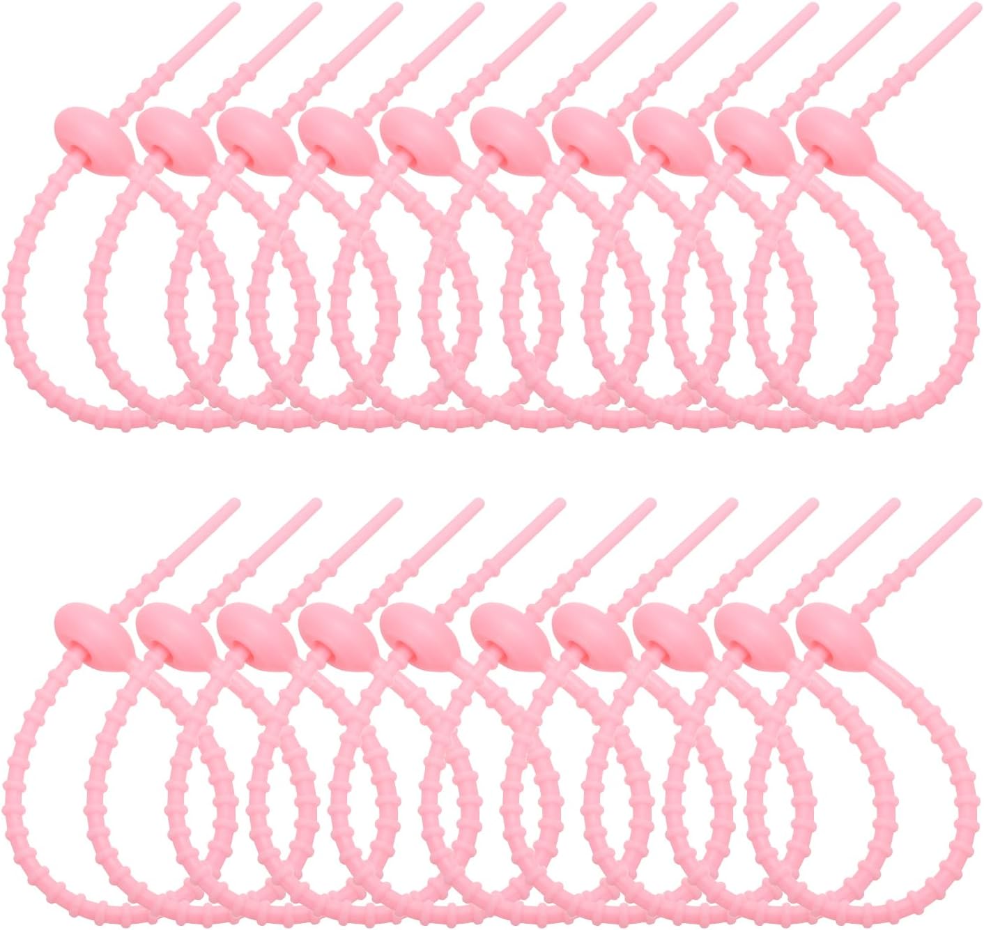 PATIKIL 8 Inch Silicone Cable Ties, 20pcs Rubber Reusable Twist Zip Ties Organizer for Home Office Kitchen Food bags Wires Adjustable Bag Clip, Pink