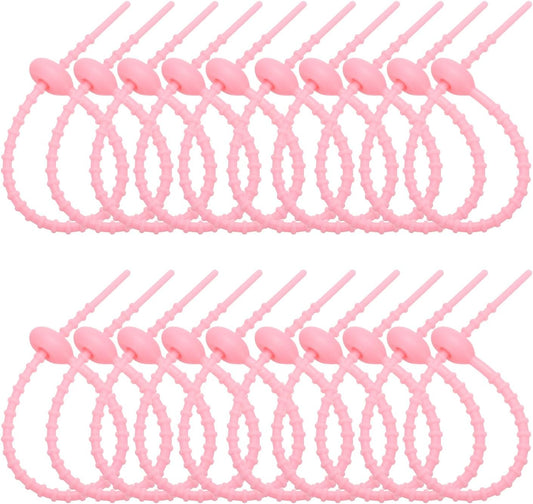 PATIKIL 8 Inch Silicone Cable Ties, 20pcs Rubber Reusable Twist Zip Ties Organizer for Home Office Kitchen Food bags Wires Adjustable Bag Clip, Pink