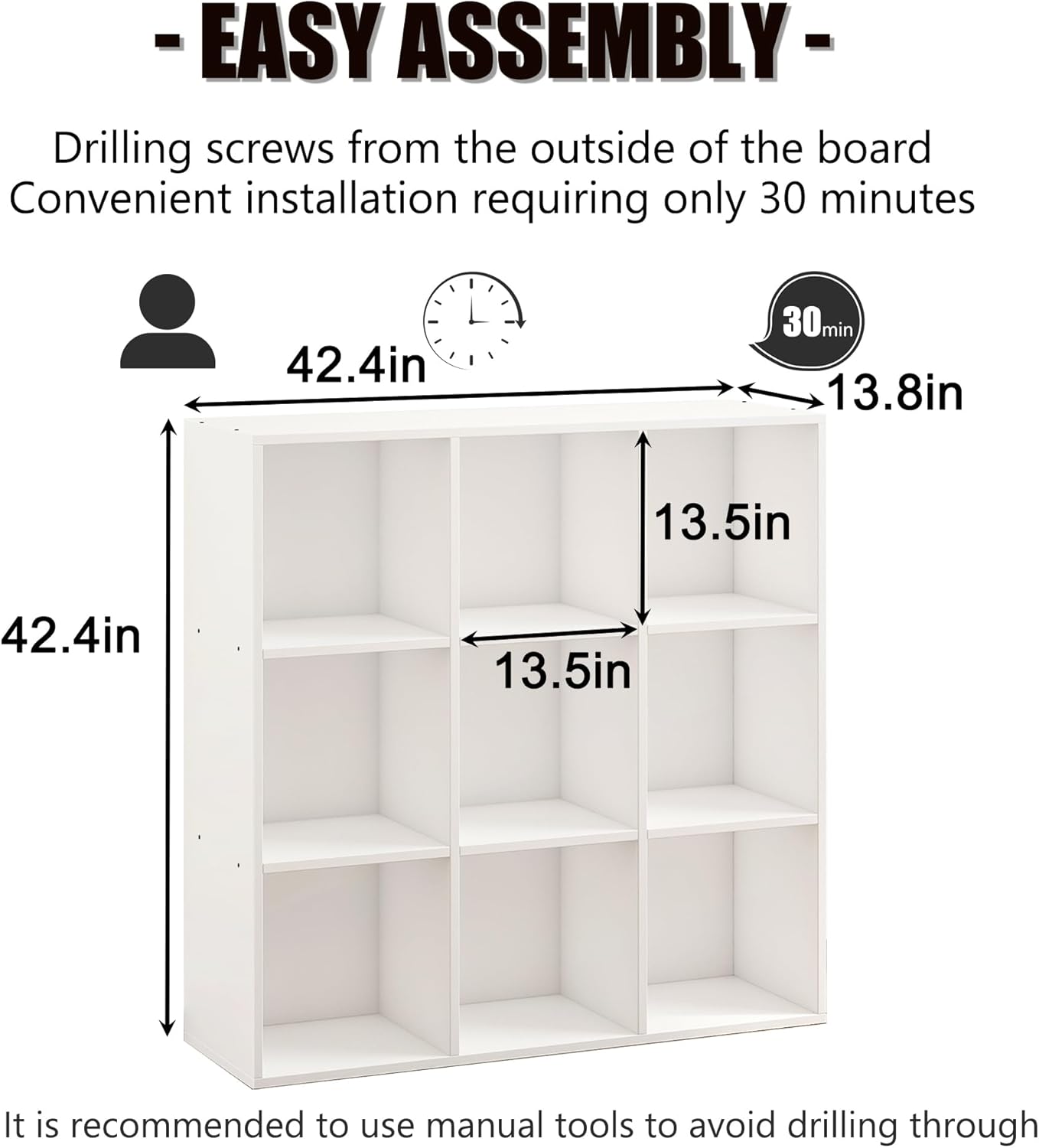 Wooden 9 Cube Storage Organizer with Closed Back Panel,White Cube Shelf Cubby Storage Organizer with Compartments for Living,Bookshelf,Storage Organizers Easy to Install (White, 9 Cube-13in)