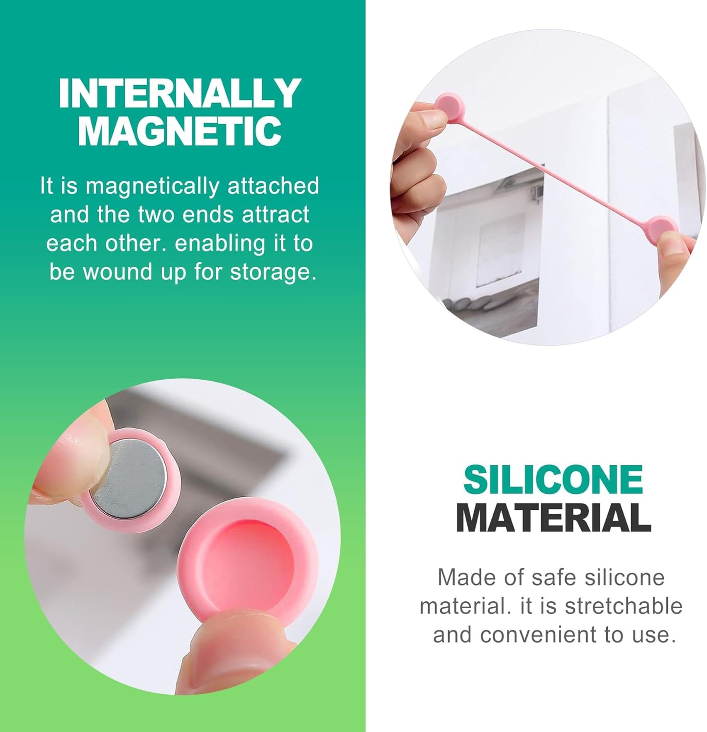 slaixiu 20PCS Reusable Magnetic Cord Ties - Flexible Silicone Cable Organizer with Anti-Slip Straps for Charging Cables, Home & Office Use