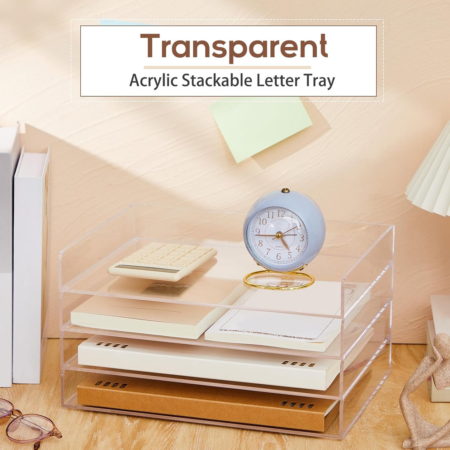 Harloon 4 Tier Acrylic Paper Tray Paper Organizer for Desk Clear File Organizer 12. 4 x 8. 9 x 1. 7 Inches File Tray for Office Workspace Desktop Storage, No Need to Assemble(Transparent)