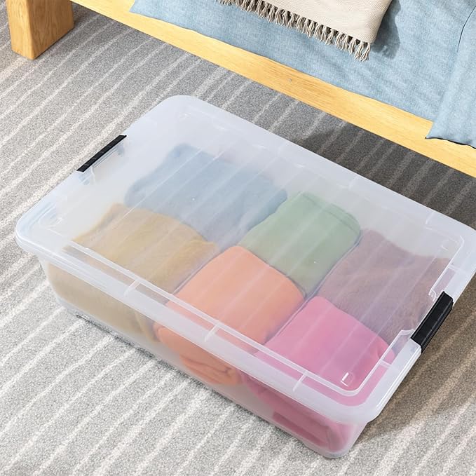 Zopnny 50 Quart Large Underbed Storage Bins with Lids, Plastic Under Bed Storage Containers, Clear, 3 Packs