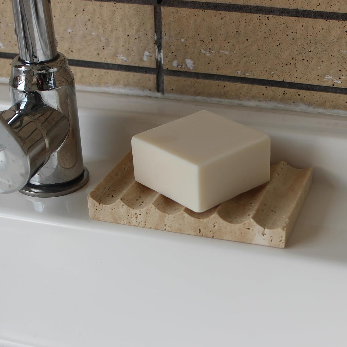 Luxury Beige Travertine Soap Dish, Jewelry Ring Dish, Sponge Holder for Bathroom Kitchen