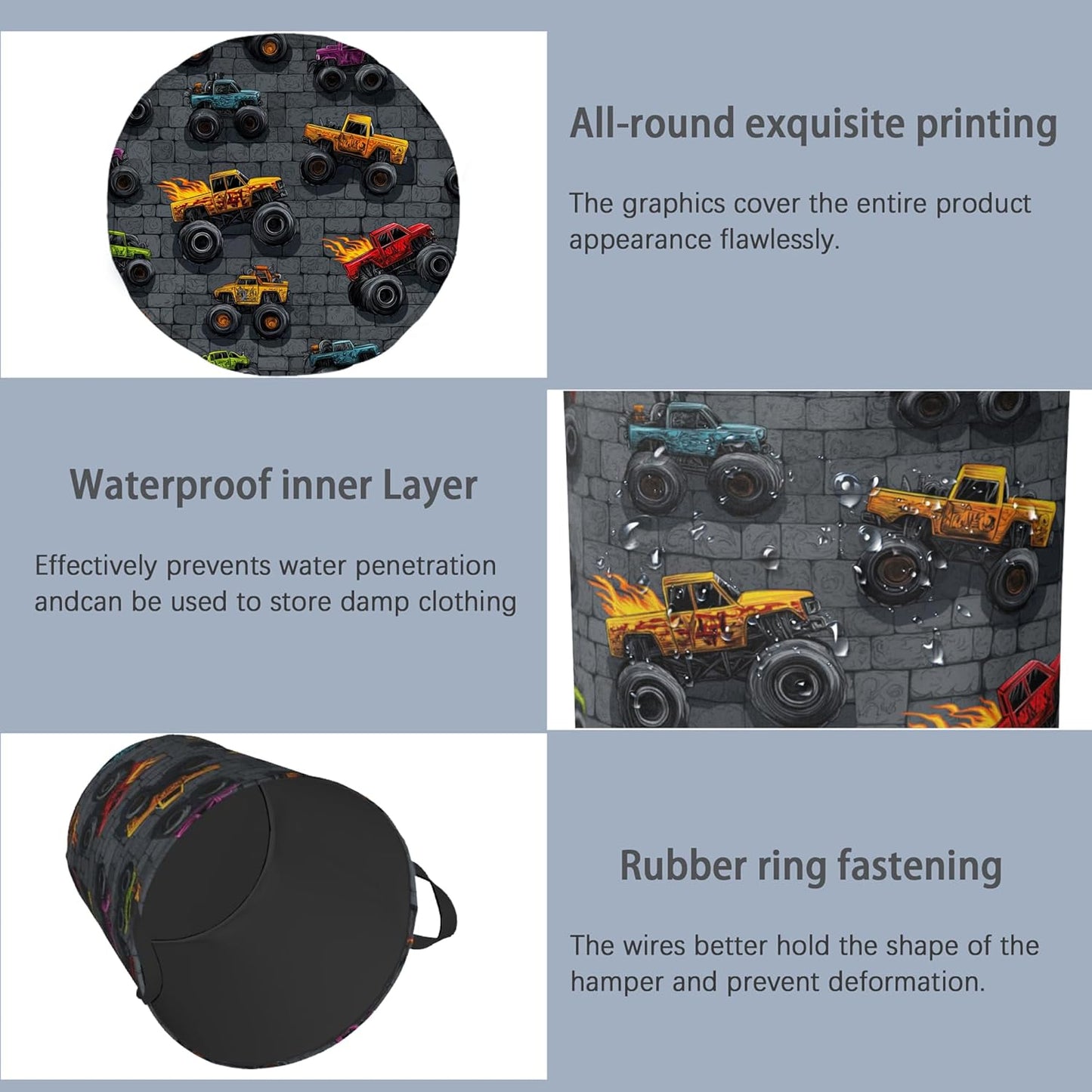 Funny Cars Laundry Basket,Foldable Oxford Cloth Tote Bag Laundry Hamper Clothes Storage Bucket Organizer for Bedroom Laundry Storage Dormitories 16" x 20.8"