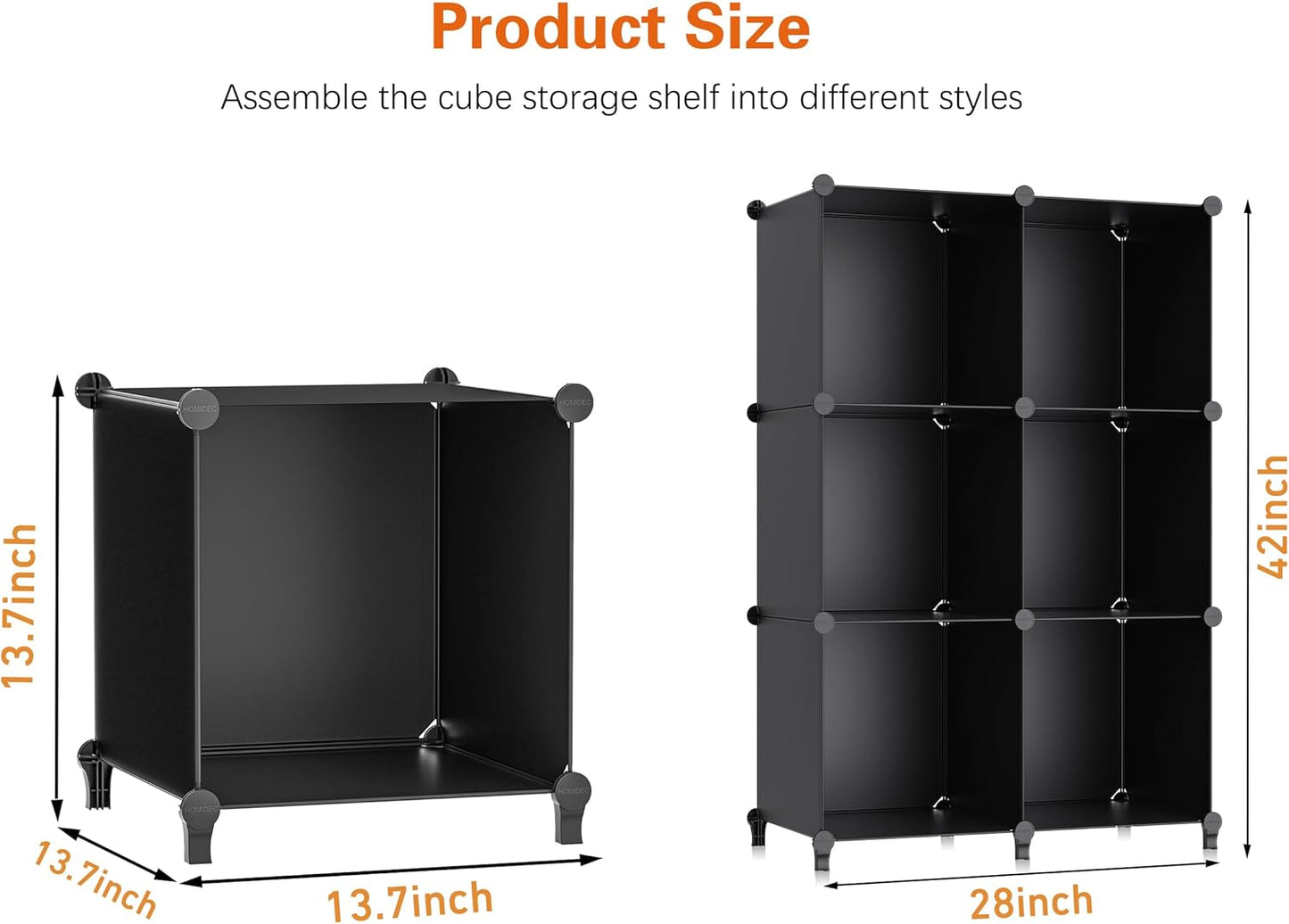 HOMIDEC XLarge Cube Storage Organizer,13.7 Inch Closet Organizer Storage Cabinet Shelf Bookshelf with Metal Hammer, Storage Cubes Organizers Cabinet for Kids, Closet, Bedroom, Bathroom Black