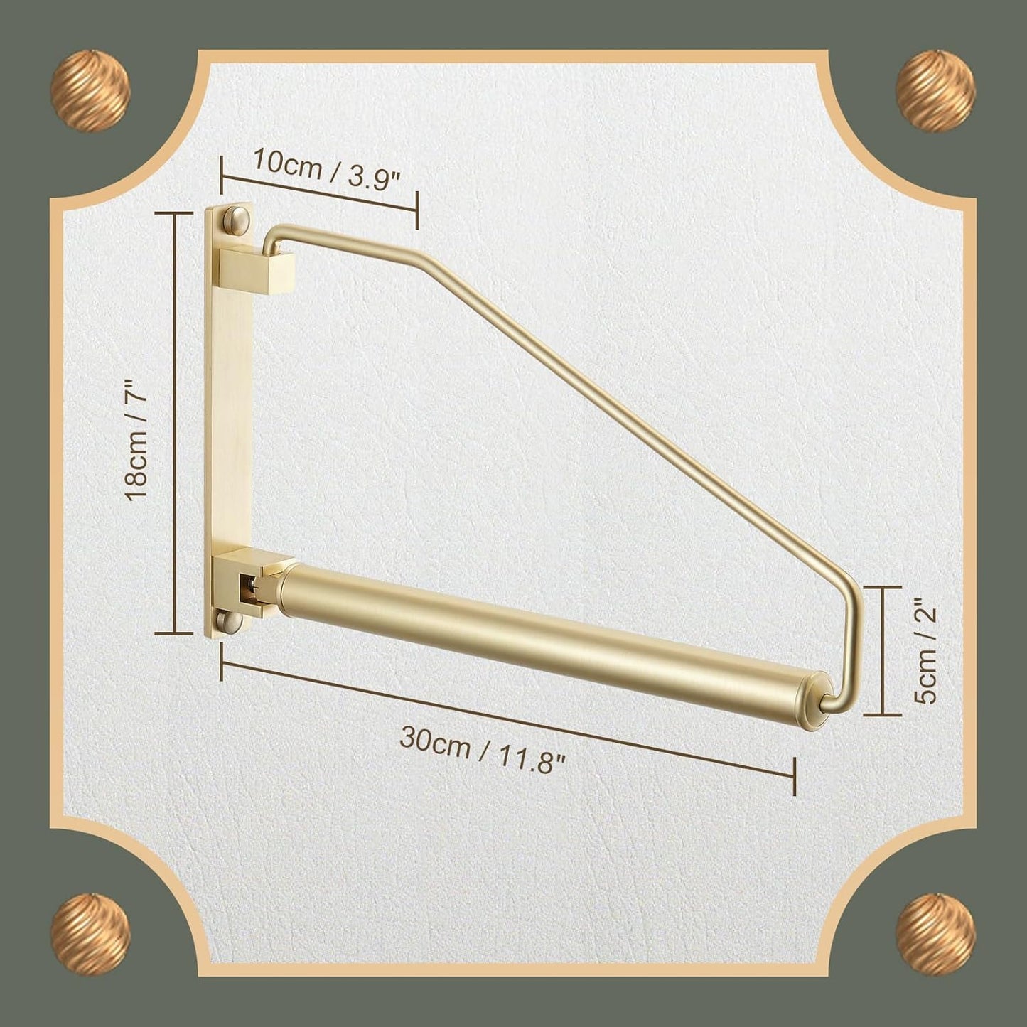 NEWRAIN Folding Wall Mounted Clothes Hanger Rack Clothes Hook Solid Brass with Swing Arm Holder Clothing Hanging System Closet Storage Organizer Heavy Duty Drying Rack Wall Mount,Brushed Gold