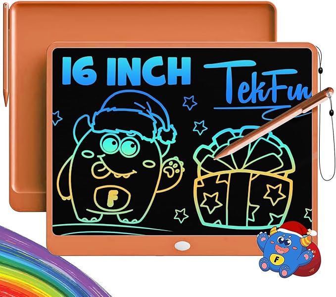 TEKFUN LCD Writing Tablet for Adults, Large Doodle Board, 16 Inch Colorful Drawing Tablet Writing Pad, Toddler Toys for 3 4 5 6 7 8 9 Year Old Girls Boys Teen, Birthday Gifts for Kids (Orange)