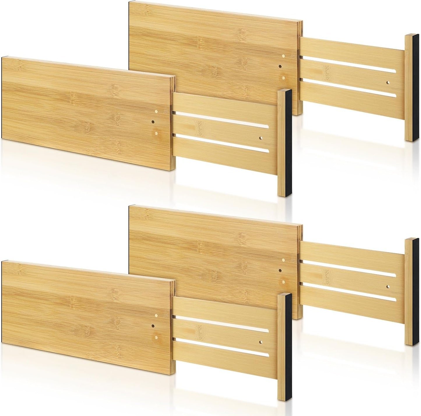 4 Pcs Deep Bamboo Drawer Dividers, Deep Kitchen Dresser Drawer Organizer with Spring Loaded for Clothes, Adjustable Expandable from 15-22 Inch(6 Inch,Wood Color)