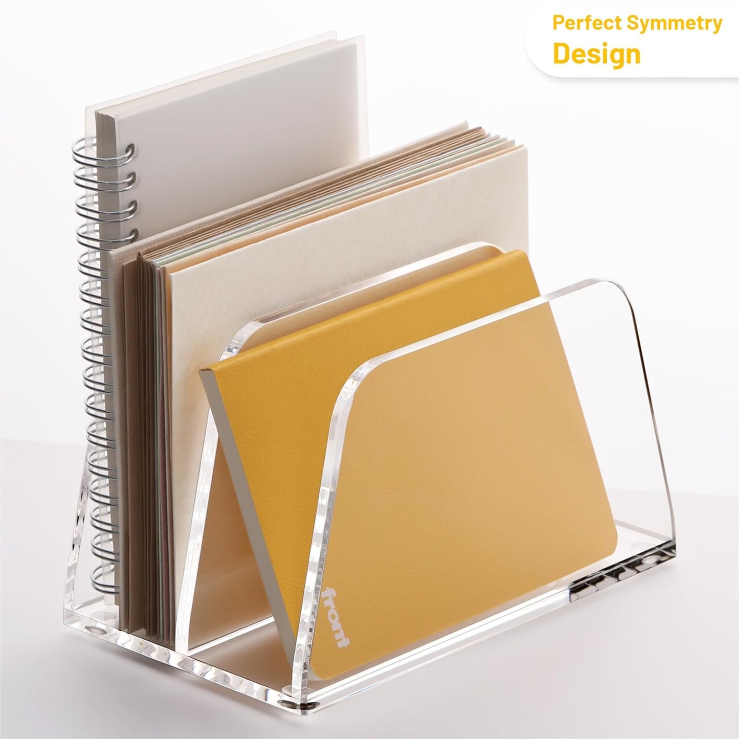 SANRUI Acrylic Mail Organizer for Desk Vertical Letter Holder Clear Bookshelf 2-Slots, Small File Sorter for Bills, Envelopes, Office Supplies, Upright Binder Divider for Home Office School