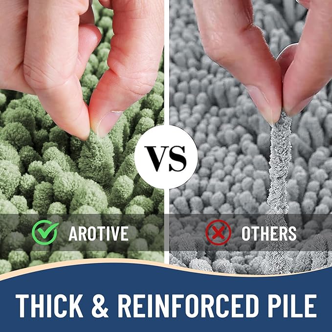 Arotive Luxury Chenille Bathroom Rug Mat, Extra Soft Thick Absorbent Shaggy Bath Rugs, Non-Slip Machine Wash Dry, Plush Bath Mats for Bathroom, Shower and Tub, 47x32, Sage Green