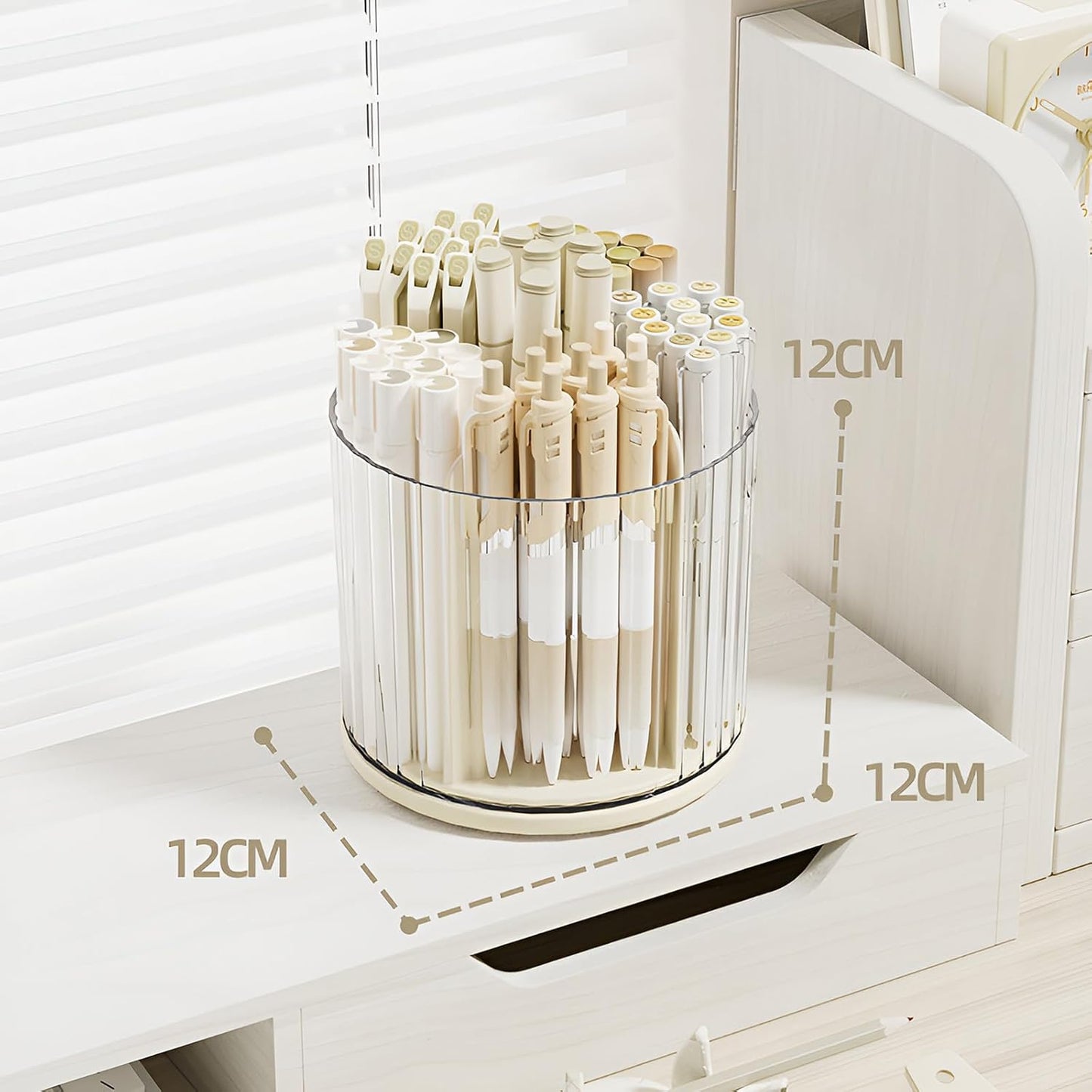 Rotation Pen Holder for Desk Cute Pencil Cup Pot Desktop Organizer and Accessories for Girls Kids Makeup Brush Holder (Beige)