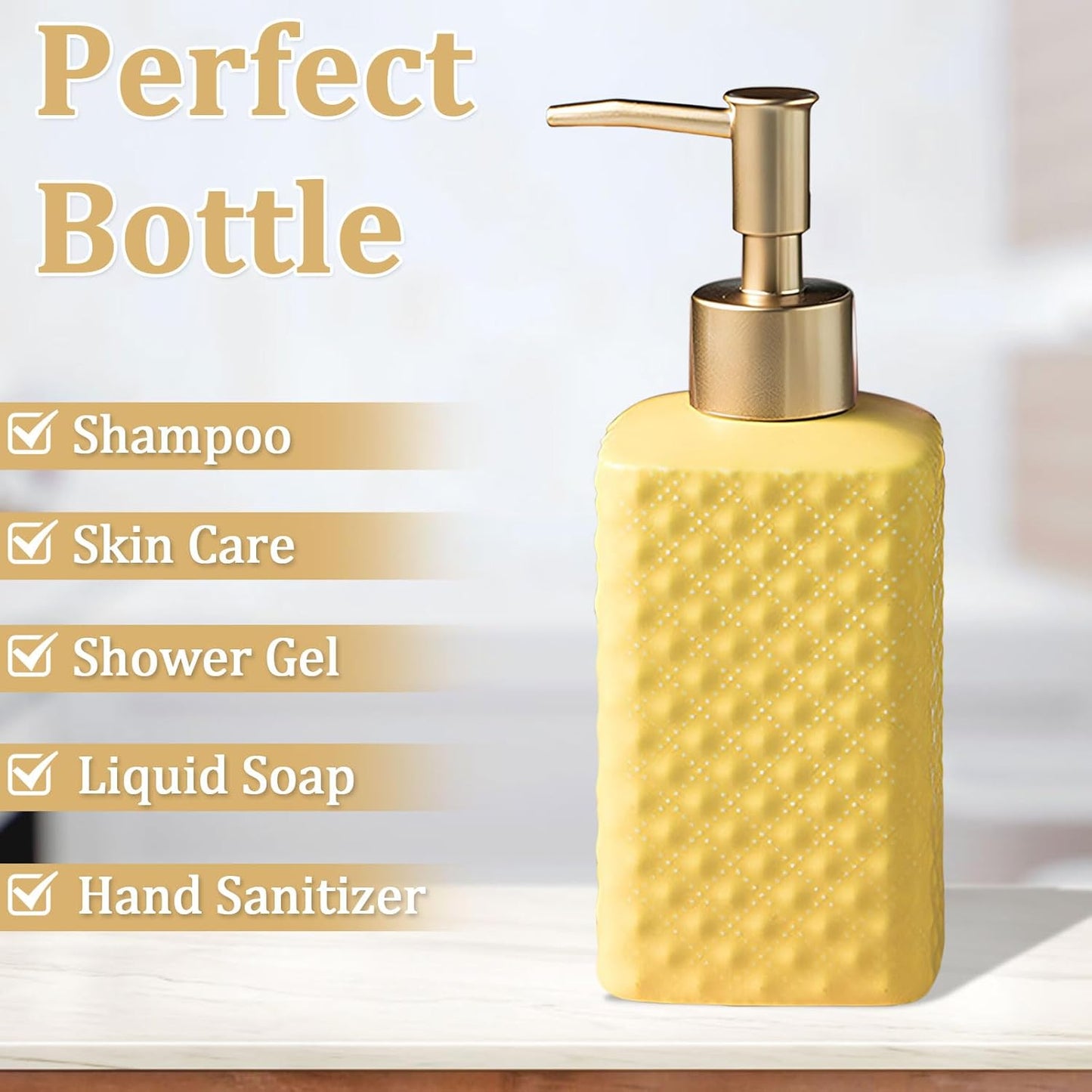 Bathroom Accessories Set Ceramic Soap Dispenser Toothbrush Holder Bathroom Tumbler Soap Dish Bathroom Decor Vibrant Modern Bathroom Set (Yellow 4-Piece Suit)