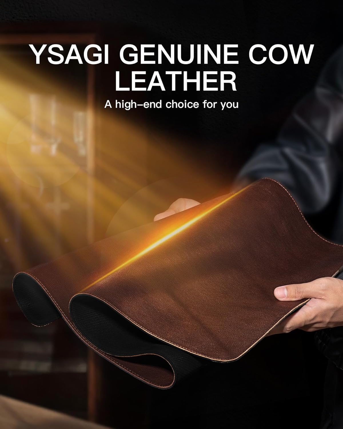 YSAGi Genuine Leather Desk Mat, 31.5"x15.8" Office Desk Pad, Thick Premium Table Pad with Stitched Line, Non-Slip Laptop Writing Pad with Rubber Base (Dark Brown, 31.5"x15.8")