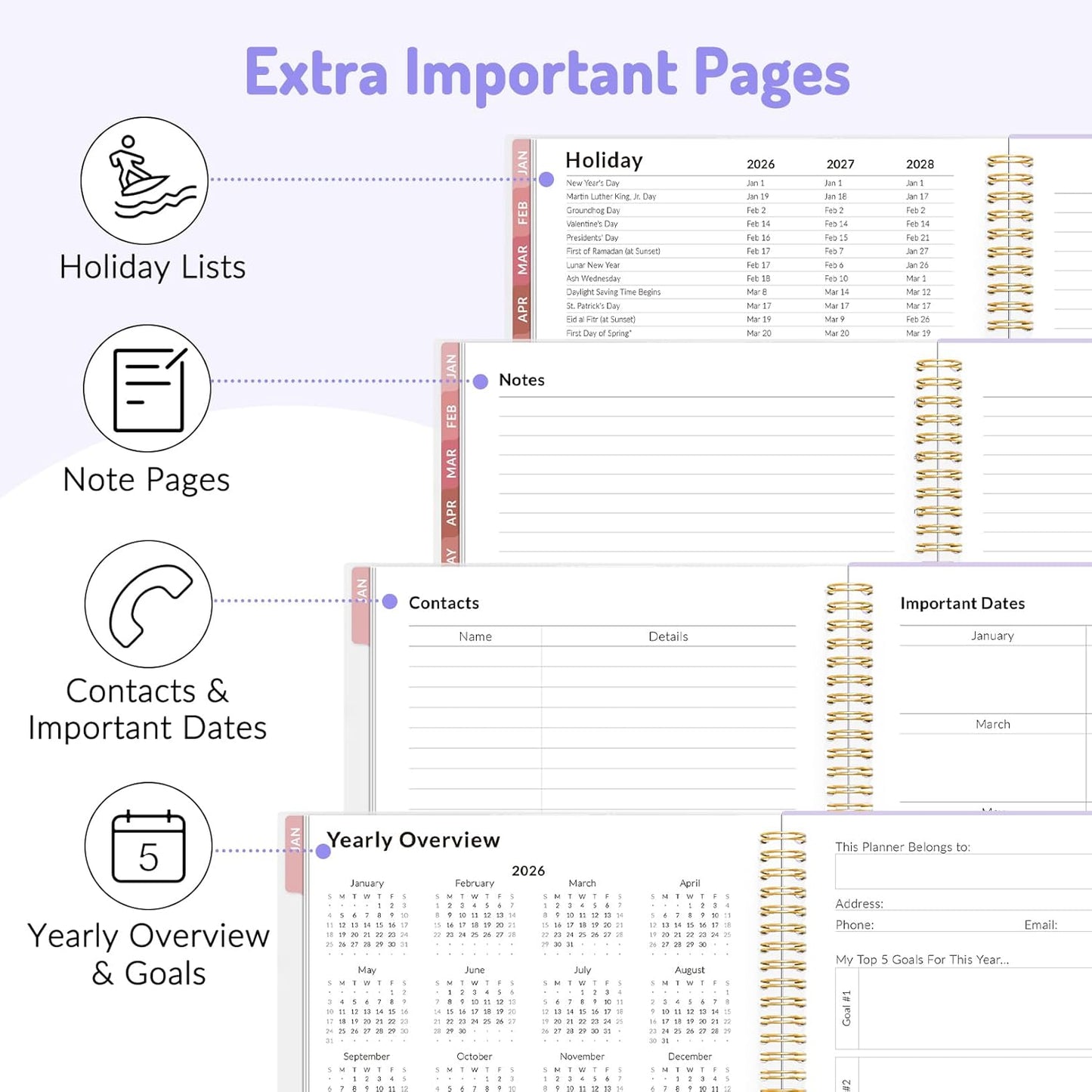 Forvencer Planner 2026-2027, 17 Month Weekly and Monthly Calendar Planner, Jan 2026 -May 2027, 6.3" x 8.4", Daily Agenda Book with Tabs, College Organizer Notebook, School Supplies for Student Teacher Classroom, A5, Purple