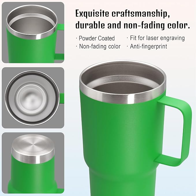 20 oz Tumbler with Handle and Lid, Stainless Steel Tumbler Insulated Travel Coffee Mug, Spill Proof Double Wall Vacuum Tumbler Cup Keep Drink Hot & Cold, Green, 6 Pack