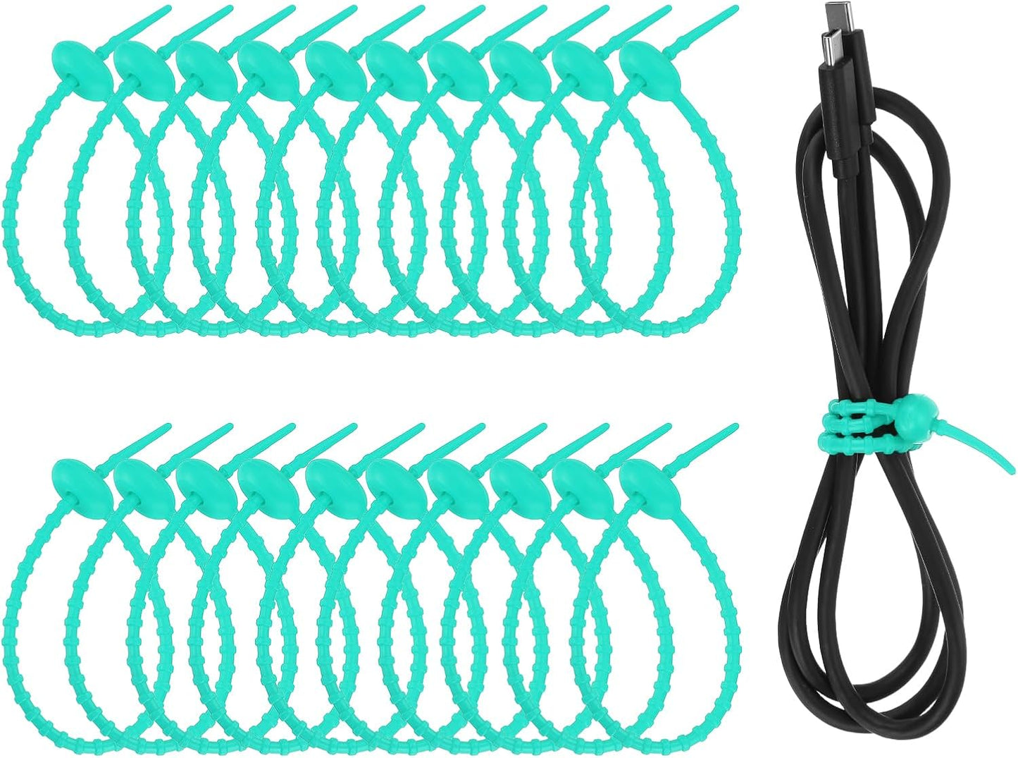 uxcell 20 Pcs Silicone Ties Bag Clip, 8.5 Inch Multi Purpose Silicone Zip Ties Reusable Rubber Zip Tie, Cable Strap Cord Organizer for Home Office Food Bag Wires Cables, Blue Green