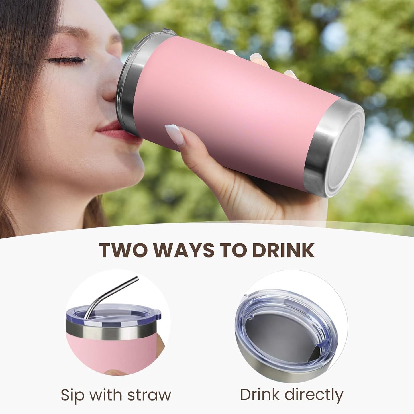MEWAY 20oz Tumbler Cup Double Wall Vacuum Insulated Travel Mug Bulk, Stainless Steel Tumblers with Lid and Straw, Durable Powder Coated Coffee Cups for Cold & Hot Drinks (Pink, 1)