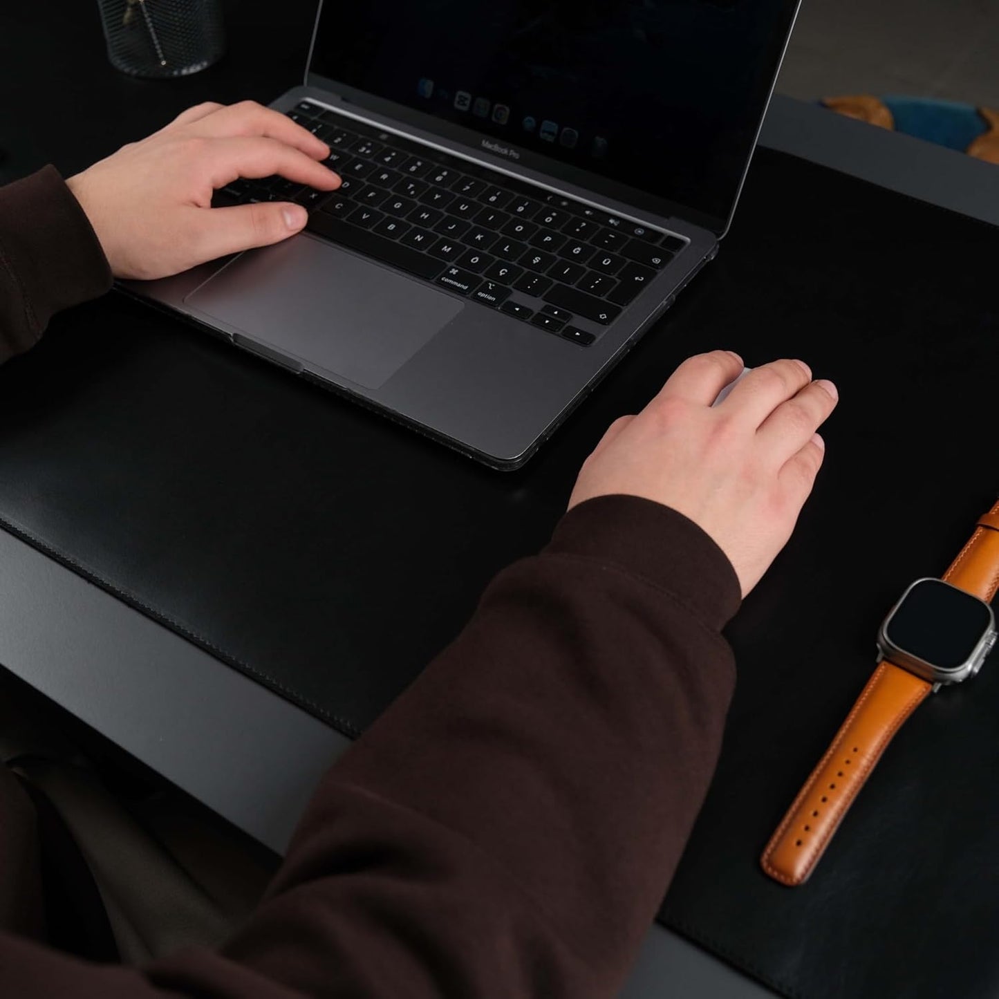 Jersey Genuine Calfskin Leather Desk Pad, Office Desk Mat with Non-Slip Bottom, Smooth Surface for Mouse & Keyboard, Desk Protector (36x19 inches) (Black)