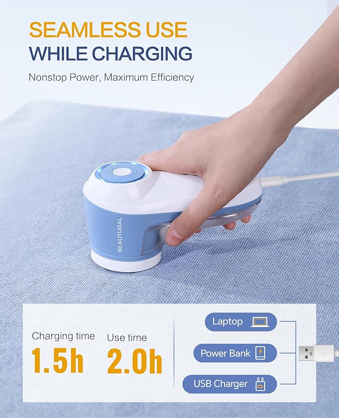 BEAUTURAL Fabric Shaver, Rechargeable Lint Remover for Clothes, Electric Lint Shaver with 6-Leaf Blades, Sweater Shavers to Fuzz, Lint Balls, Pillings, Bobbles for Clothes and Furniture