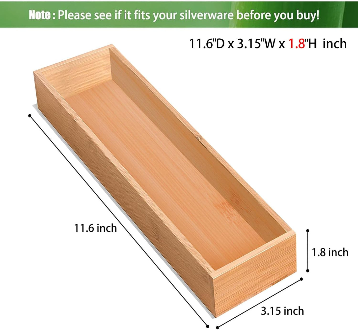 Silverware Drawer Organizer, Utensil Organizer, Bamboo Storage Box Wood Tray for Drawer Set of 2