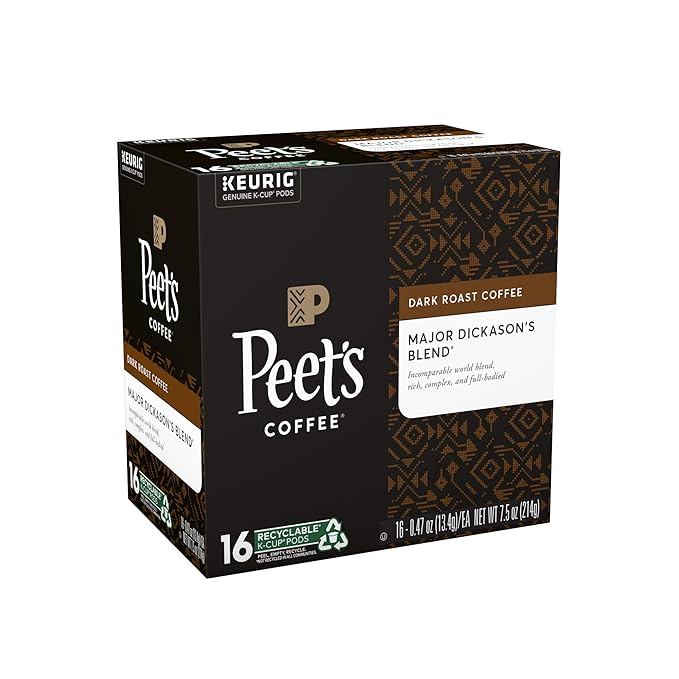 Peet’s Coffee Major Dickason's Blend K-Cup Coffee Pods for Keurig Brewers, Dark Roast, 16 Pods