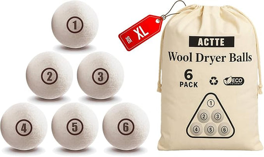 Wool Dryer Balls Laundry, XL(2.7") 6 Pack, Premium Fabric Softener Ball, Reusable, Anti Static, Chemical Free Natural Wool Balls for Dryer, Laundry Dryer Balls – 100% New Zealand Wool