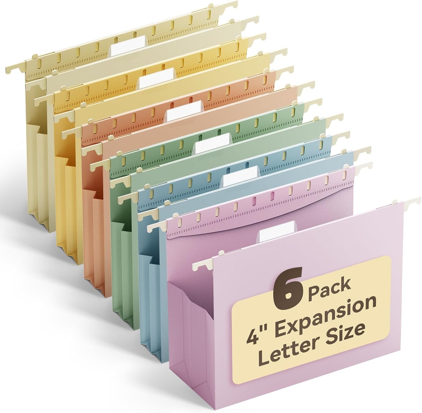 Ansook Plastic Letter Size Hanging File Folders,Heavy Duty 4" Large Capacity File Folder with Tabs,6 Pack Expanding File Cabinet Folders,Reinforced Accordion Hanging Folders for Office(Morandi Color)