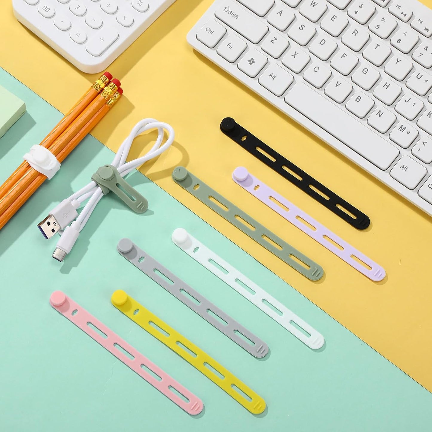 42 Pcs Silicone Cable Ties Reusable Cord Straps Multipurpose Elastic Cable Organizer for Bundling Fastening Earphone Phone Charger Home Office School(Multicolor,5.12 Inch)