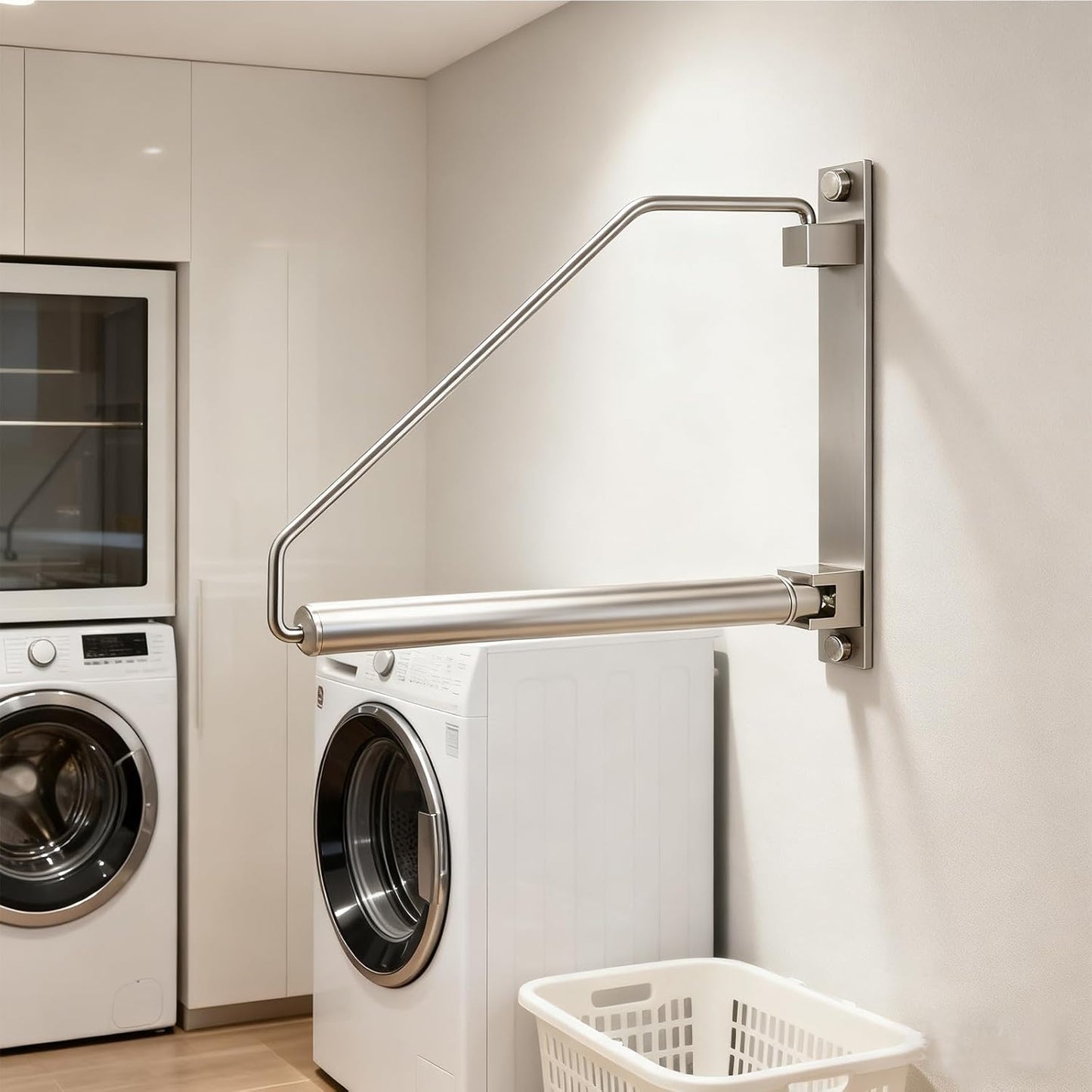 Folding Wall Mounted Clothes Hanger Rack Clothes Hook Solid Brass with Swing Arm Holder Clothing Hanging System Closet Storage Organizer Heavy Duty Drying Rack Wall Mount,Brushed Nickel