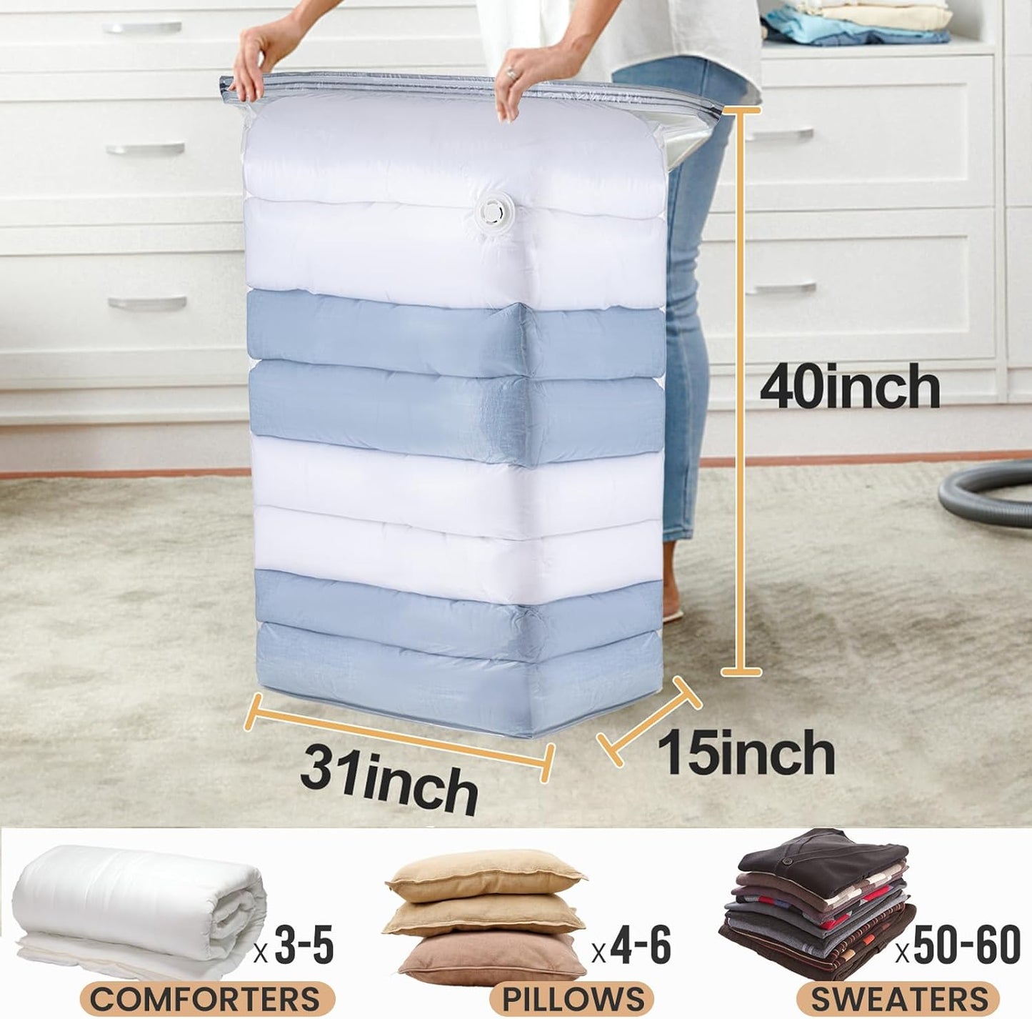 TAILI 10 Pack Vacuum Storage Bags, Jumbo Cube Space Saver Bags (31x40x15 Inch), Extra Large Vacuum Seale Bags for Comforters Blankets Bedding Clothing, Saving Space Closet Organization, Clear