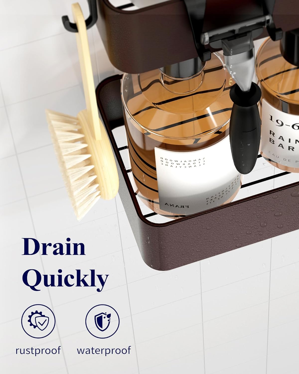 Kitsure Shower Caddy - 2 Pack Adhesive Shower Organizer, Rustproof Metal Shelves, No-Drill Bathroom Organizers and Storage, Brown, Large