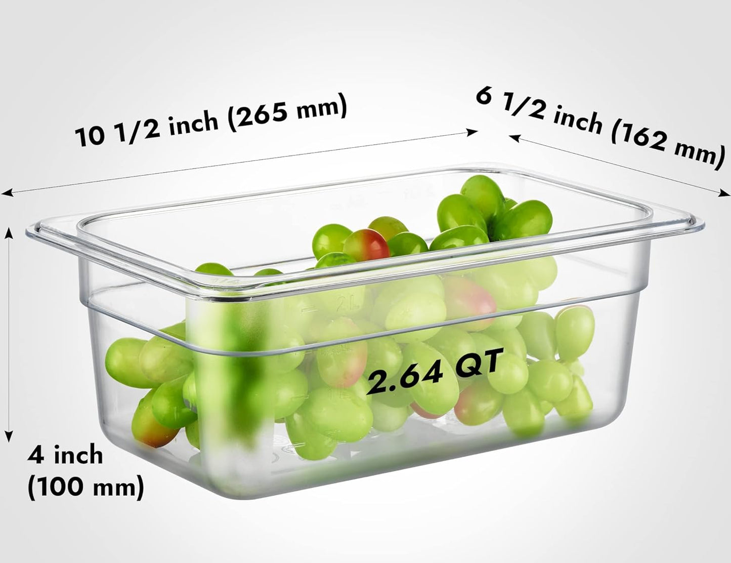 CURTA 6 Pack NSF Food Pans, 1/4 Size 4 Inch Deep, Commercial Polycarbonate Plastic Clear Freezer-Safe