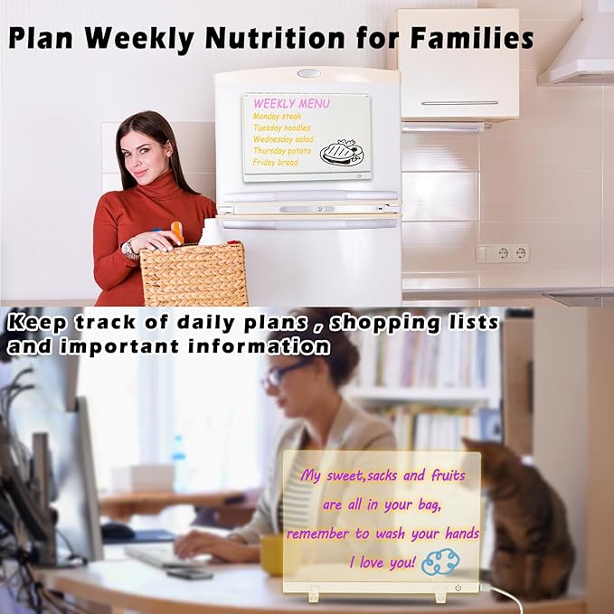 LED Note Board with Colors 12-Color Illuminated Acrylic Drawing Board - Dry-Erase Night Light with Stand for Home/Office/Gift/Festival (12" W x 8.5" H (White))