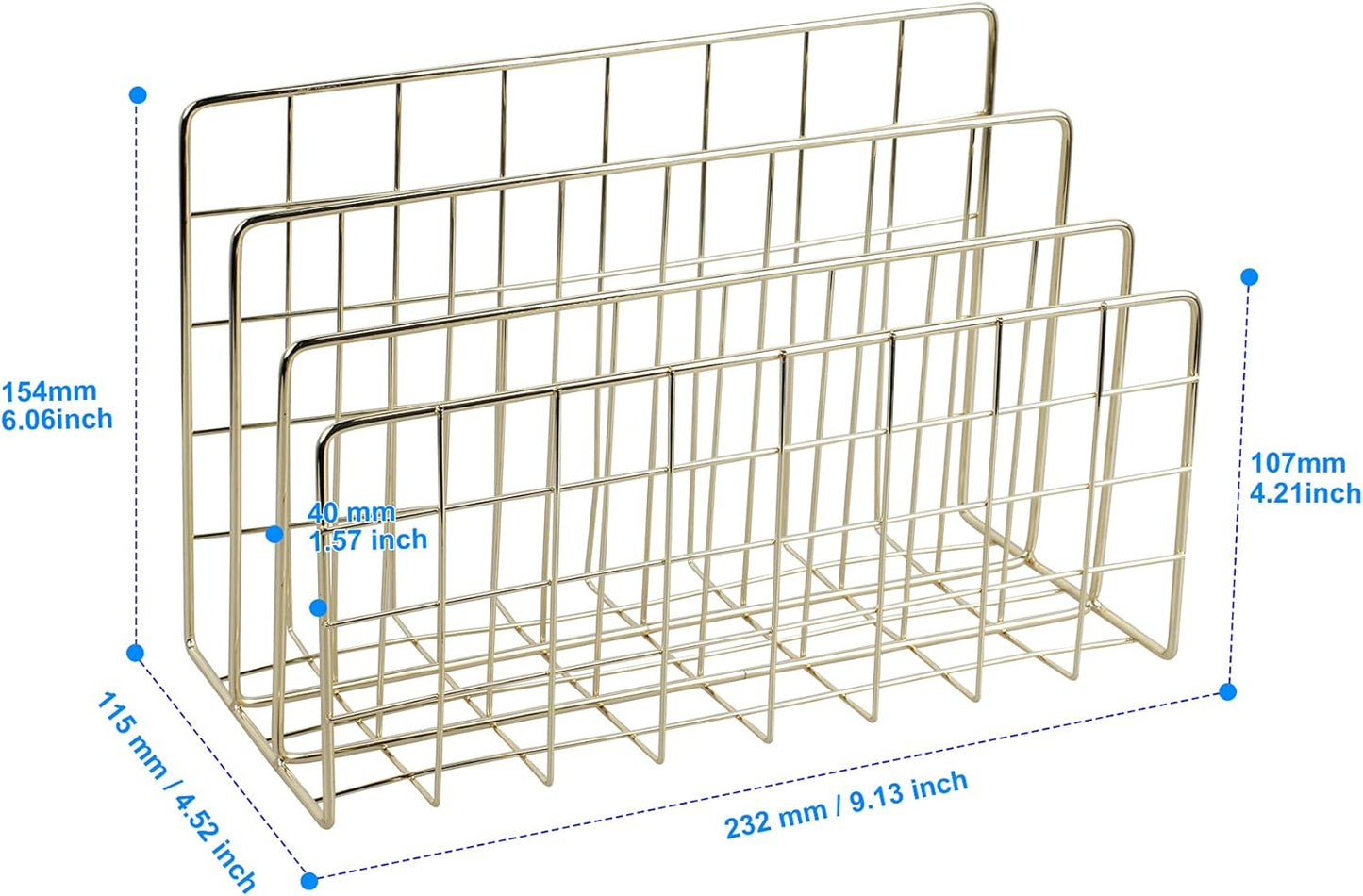 Desktop Mail Organizer File Organizer Metal Wire Mail Sorter Letter Organizer Magazine Rack for Letters, Mails, Books, Postcards, Brochures, Mail Holder (3 Slot, Gold)