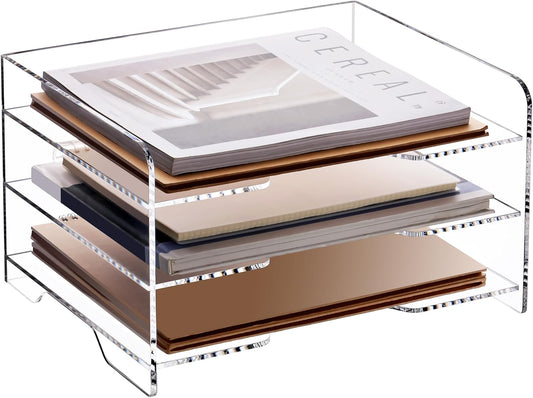 SANRUI Paper Letter Tray Organizer 3 Tier Acrylic Desk File Organizer with Bottom Handle, Paper Sorter Organizer for Letter/A4 Office Organization,Clear
