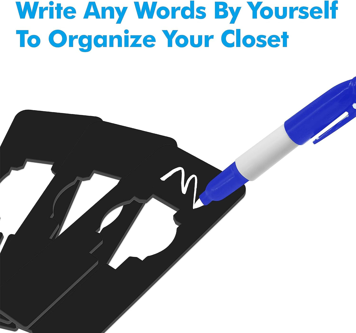 8 PCS Rectangular Black Plastic Closet Dividers with a Bonus Marker, Writable and Reusable for Sorting Clothing Size, Color, Brand, Size 2” x 5.4’’ (Inner Diameter 1.4”)