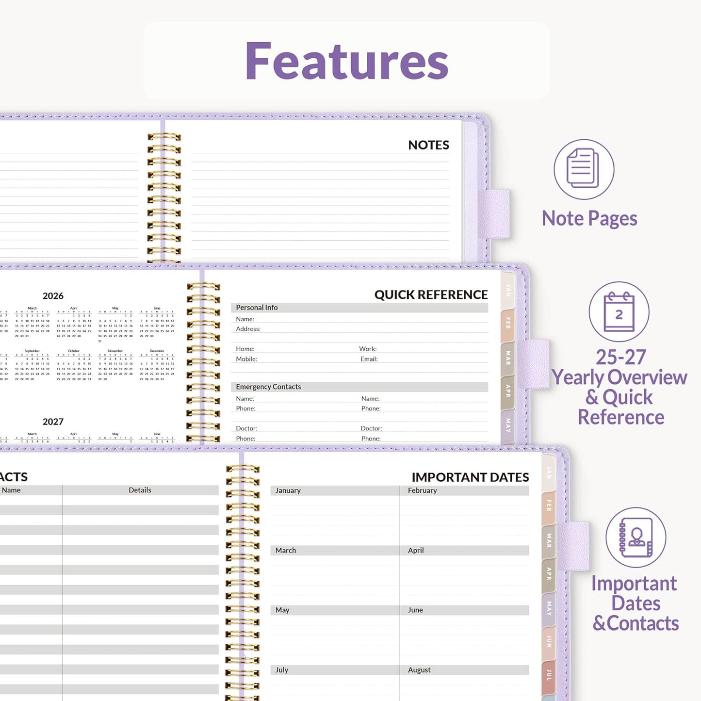 SUNEE 2026 Weekly & Monthly Planner 9"x11.2"- 12 Month (January 2026 - December 2026), Vegan Leather Cover, Pocket, Bookmark, Notes, Monthly Tab, Purple