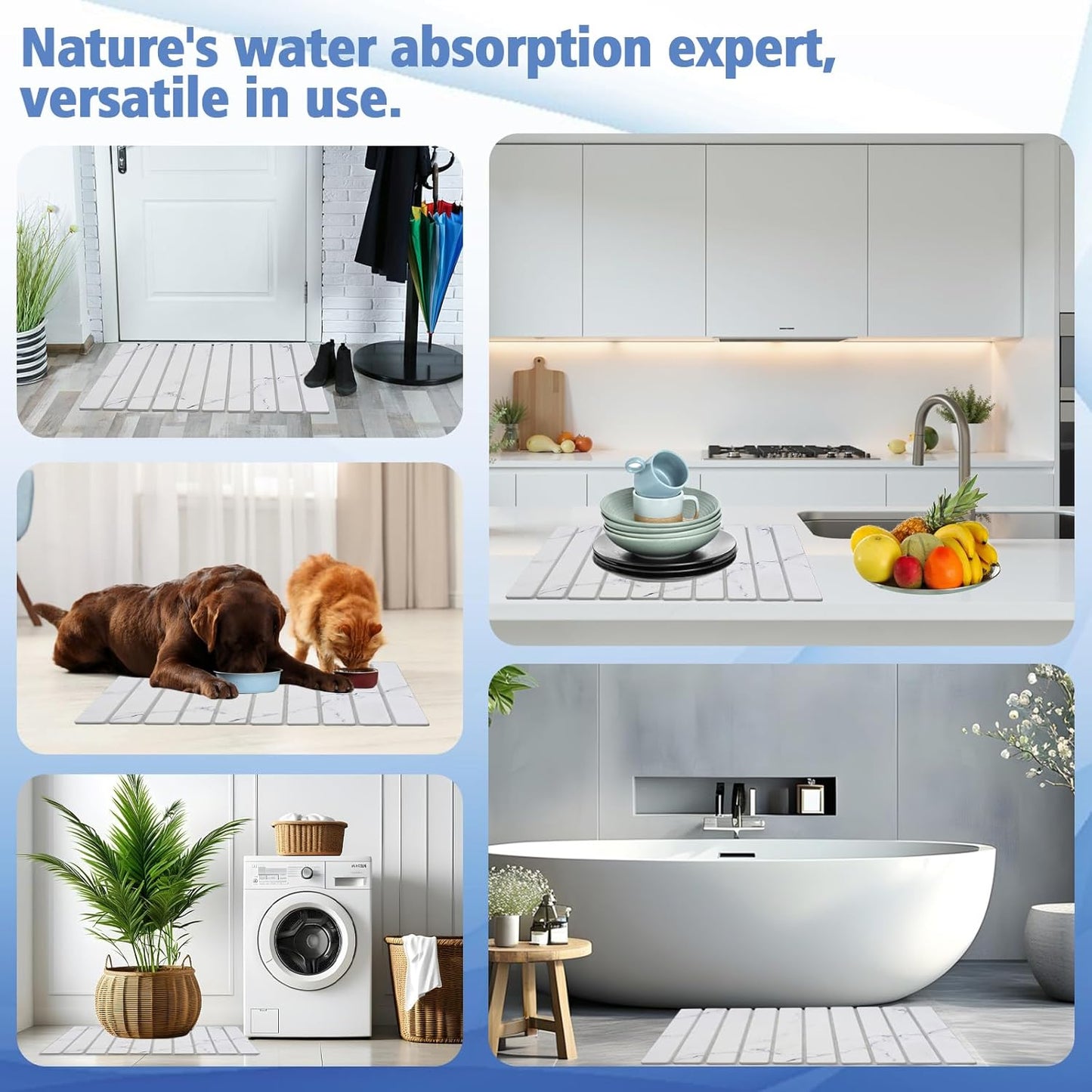 Stone Dish Drying Mat for Kitchen Counter, 24×16" Diatomaceous Earth Drying Stone Mat, Foldable Quick Dry Kitchen Stone Mat for Countertops, Bathroom, Sink & Home Decor, Marble