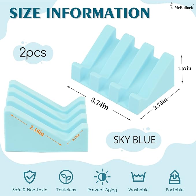 Silicone Soap Dish for Bar Soap Holder for Shower Bathroom Self Draining Waterfall Drying Tray Keep Soap Bars Dry Clean & Easy Cleaning (Sky Blue,2)