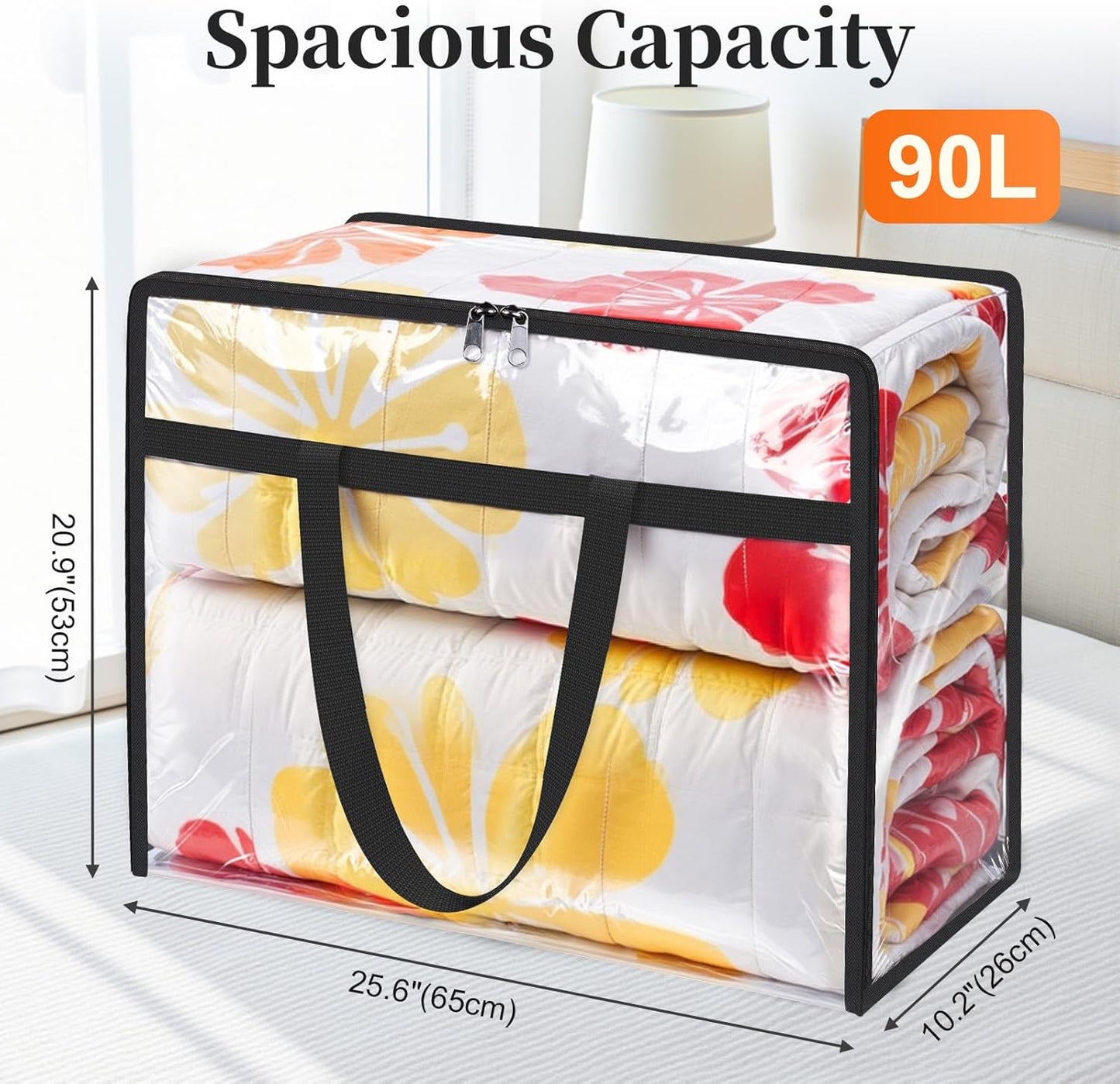 Clear Clothes Storage Bags, 8 Pack Closet Organizers and Under Bed Storage Containers, Foldable Moving Bags with Zippers for Comforter, Blanket, Bedding, Duvet, PVC Packing Bags 90L